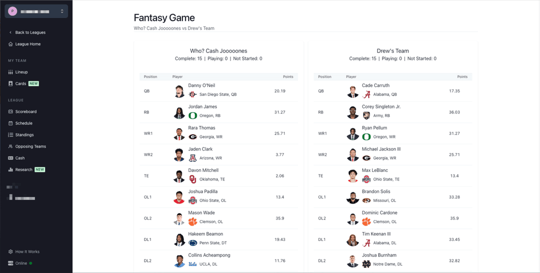 College Fantasy Football